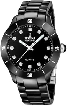 Festina Montre Femme Analogique Acier & Céramique Noire - Quartz - Verre minéral Haute résistance - Étanche 5 ATM F20723/2 - Ceramic