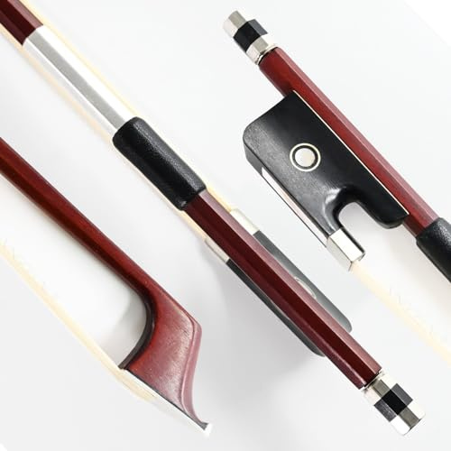 VINGOBOW Arco para violonchelo de madera de Brasil, tamaño 1/4 cuarto, 56 cm, rana de ébano, crin de caballo blanco mongol, tono dulce bien equilibrado