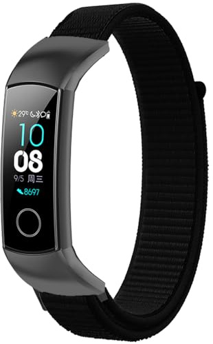 FYISWHO Breathable Sport Armband für Honor Band 5, Nylon Uhrenarmband Armbänder, Ersatzarmband für Honor Band 4 (Black)