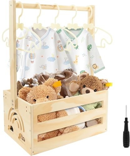 Holz BabyKorb Geschenk mit Griff Babypartykisten Baby Shower Wäschekorb Neugeborene Baby Dusche Praktische Aufbewahrungskiste für Jungen Mädchen Schwangerschaft Neue Eltern(E)