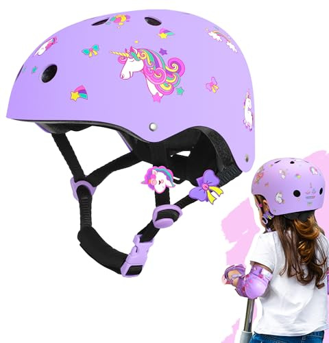 Einhorn Kinderhelm Fahrradhelm für Mädchen Kinder Skaterhelm Robuster Verstellbar Geeignet für 3-12 Jahre Schutzhelm für Fahrrad Skaten Roller Skateboard Scooter
