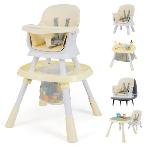 COSTWAY High Chairs for Babies and Toddlers, 16 in 1 Convertible Highchair/Table Chair Set/Building Block Table/Booster Seat with Removable Tray, Safety Harness (Beige)