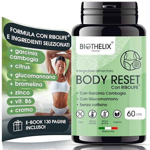 Integratore Alimentare 60 cps con Garcinia Cambogia, Glucomannano, Bromelina e Ribolife®+ Ebook Digitale Psico Reset