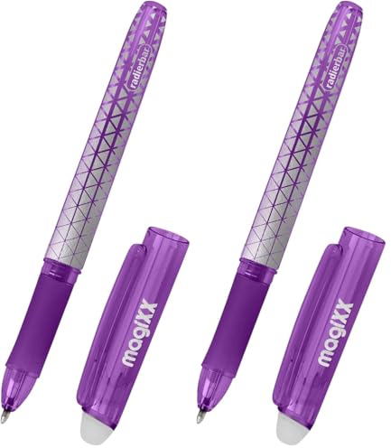 Online magiXX erasable pen Purple I Gel pen with eraser I Rub out ballpoint pen with gel refill purple, refillable, medium tip I Rollerball pen for kids, adults, school (Pack of 2)