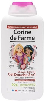 Corine de Farme Gel Douche 2en1 Princesses Disney Fraise 500ml | Nettoie Corps & Cheveux - Parfum Fraise - 92 % D'Origine Naturelle - Dès 3 Ans