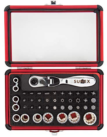 SUNEX TOOLS 9732 44Pc 1/4 Dr Mini Dual Flex Head RATCHET W Socket & Bit Set
