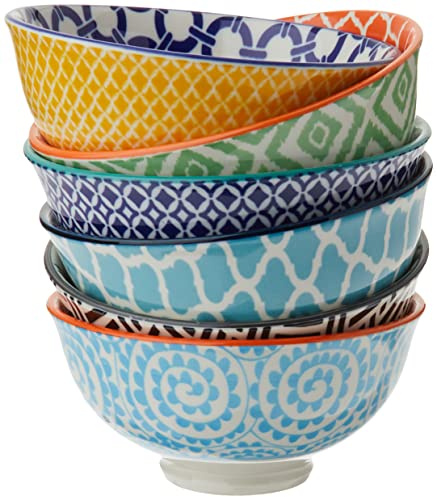 Chelsea 4.75 All-Purpose Porcelain Bowls – Set of 6 - Small Serving Bowls for Snacks, Dips, Nuts, Condiments & More - Vibrant Mix & Match Patterns