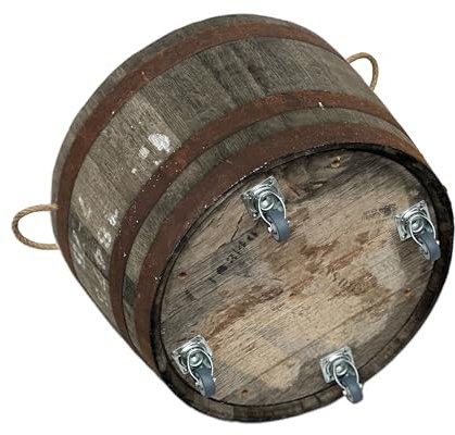 Temesso Halbes Fass aus einem originalen schottischen Whiskyfass (Natur - mit Schlaufen + Rollen + Ablaufbohrungen)