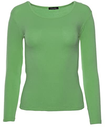 Easy Young Fashion - Damen Basic Rundhals Shirt - Langarm Unterziehshirt - Skinny Fit 1093 - Lindgrün S