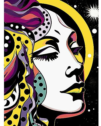 Artery8 New Moon New Beginnings Comic Book Style Colourful Patterns Night Sky Stars Extra Large XL Wall Art Poster Print