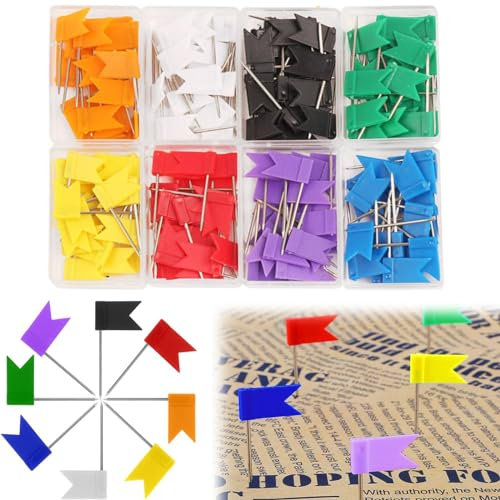 160 Stück Markierfähnchen, Fähnchen Pins, Pinnadeln Fähnchen, Pinnägel Fahnen, Markierfähnchen Pinnadeln, Landkarte Flagge Pinnadeln, Stecknadeln mit Fähnchen, 8 Farben Stecknadeln Flaggen