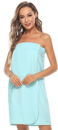 Knuffnee Peignoir en tissu éponge pour femme - Kilt de sauna - Avec poche et fermeture Velcro, bleu, X-Large
