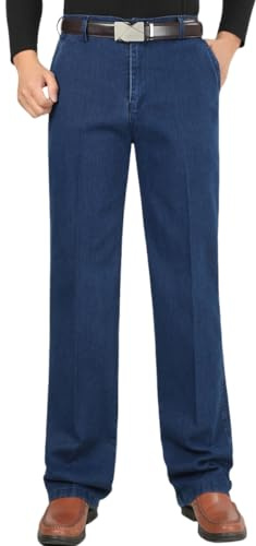 Jeans da uomo a vita alta taglio dritto, jeans da uomo elasticizzati a gamba dritta, vestibilità regolare, jeans classici in denim di base