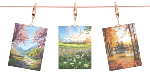 sourcing map 2 cavi in acciaio da appendere alla parete con 20 clip rotonde, cornici regolabili da 1,5 m, decorazione da parete per appendere foto, appunti, cartoline, oro rosa