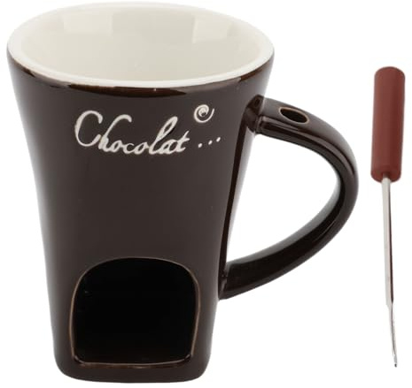 Chokladfondue Muggset, Keramisk Smörvärmare Fonduegryta Smältdegelset med Gaffel, Smältgryta för Ost Chokladsmör Kola, Jul, Inflyttning (Brun)