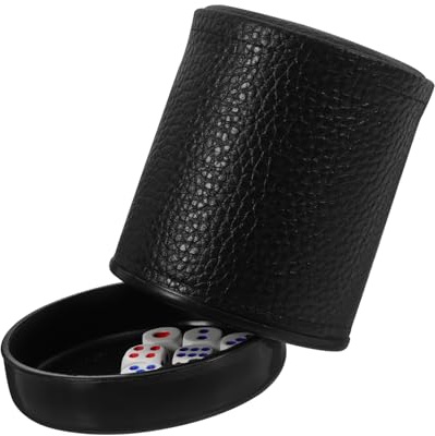 GARVALON Set Léger et Compact de Gobelet Plastique Abs avec Dés pour Accessoires de Fête, pour Voyage et Soirée, Complet de Tasse à Dés de Jeu Noire