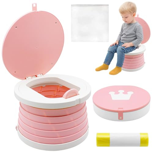 Zyluniy Orinales Infantiles Orinal Portatil Plegable Niños 1-3 Años WC Vater Portatil para Niños Bebé Inodoro Infantil Plegable Potty Training Asiento para Viaje Camping con Bolsas de Limpieza, Rosa