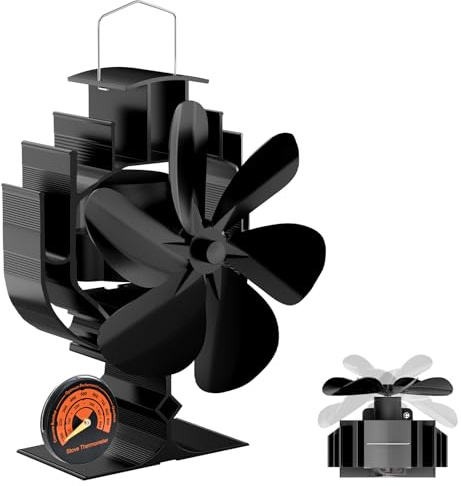 Gisam Ventilateur de poêle à 6 pales avec rotation à 60°, ventilateur de poêle sans électricité, fonctionnement silencieux, ventilateur de poêle à bois pour poêle à bois/cheminée (noir)