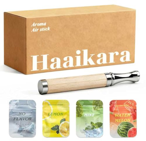 Haaikara Herbal Air Stick - Inalatore senza fumo, barile in legno d'acero e punta in acciaio inox, 4 fragranze: menta, limone, anguria e non profumato, diffusore di aromi rilassante, portatile, non