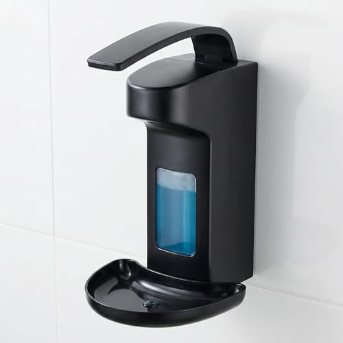 Dtenlur Seifenspender Wandbefestigung ABS Desinfektionsspender, Wandseifenspender mit 3 Schrauben + 3 Muttern + 1 Schwarzes Zubehör, Schwarz 500ml Seifenspender -Wandmontage für Handseifen