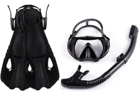 CashMuch Set da snorkeling con maschera regolabile, boccaglio Dry Top e pinne per nuoto e immersioni confortevoli, blu