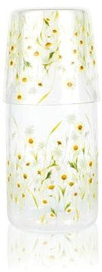 Curator Home Glass Water Carafe with Tumbler Lid | Decorative Printed Glass | Curator Home (Daisies)