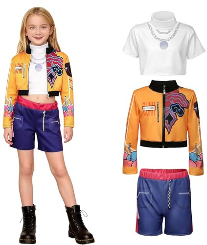 YEJAHY Disfraz para niña, diseño de estrella del pop para niña, disfraz de Ru-mi, juego completo para fiesta temática, disfraz de ídolo para escenarios, carnaval, Halloween (amarillo,140)