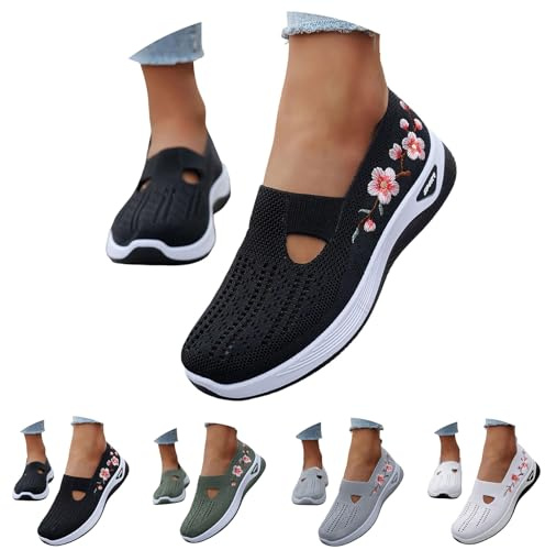 Orthopedic Trainers For Women UK,Lightweight Non Slip Wide Fit Sneaker,Ladies Achilles Tendonitis Support Walking Shoes,Soft Sole Breathable Shoes,Slip On Arch Support Trainer,Mesh Up Athletic Sneaker