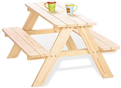 PINOLINO Nicki für 4 Kindersitzgarnitur Picknicktisch Kinder - Massivholz Gartenmöbel für Kinder ab 2 Jahren, Naturholz, Langlebig, Sicher, Nachhaltig, 90 x 79 x 50