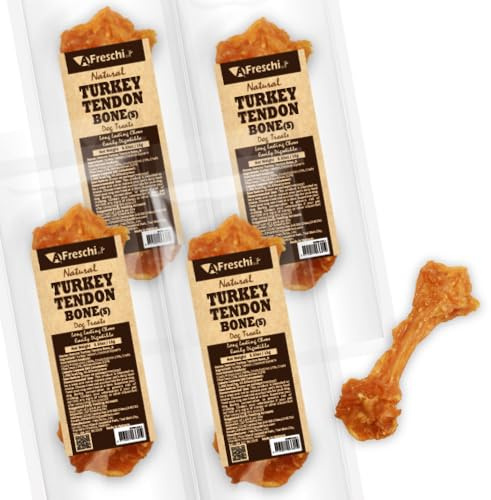 A Freschi srl Turkey Tendons for Dogs, Long-Lasting, Hypoallergenic Rawhide Alternative, Human Grade, Healthy Puppy Chews, Natural Dog Treats for Small Dogs, Bone (S), 4 Count Pack