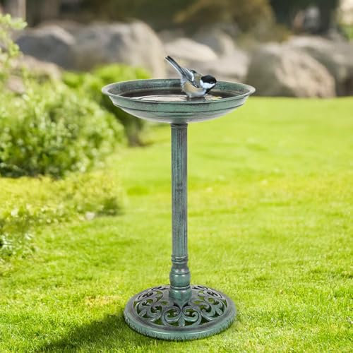 HomeZone Traditional Green Bird Bath – 63cm Free Standing Outdoor Bird Table & Feeder - UV-Resistant ABS Plastic Garden Bird Bath for Patio, Yard & Wildlife - Garden Gifts for Mum