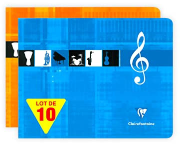 Clairefontaine 3754C - Notenheft 22x17 cm, Querformat, 24 Blatt 90g, farbig sortiert, 1 Stück