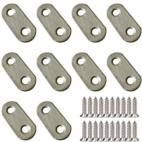 10 pezzi Piastre di rinforzo piatte 37 x 16 mm in acciaio inossidabile piastre di giunzione per piastre riparazione fissaggio, con viti