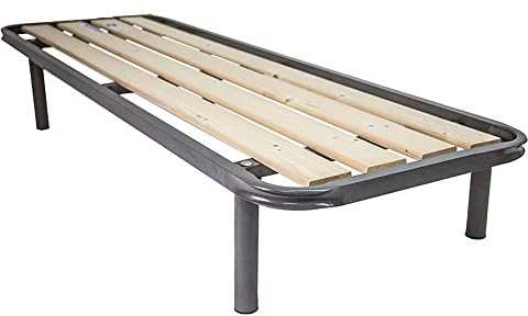Rete Singola a doghe Verticali ortopedica 90 x 200 cm, Dotata di Tavole in Legno massello da 9cm, con telaio in metallo e triplo supporto anche per pesi importanti