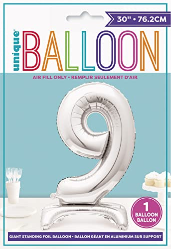 Majestic Silver 9 - Shaped Foil Balloon (76cm) - Elegant & Standalone Party Decor- Perfect for Milestone Celebrations - 1 Pc