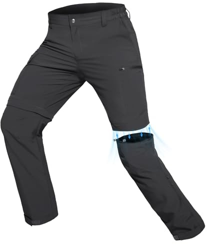 Hiauspor Pantalon de randonnée pour Homme Zip Off Pantalon d'extérieur Léger à séchage Rapide Stretch pour Le Trekking, la pêche, Le Cargo (Gris Foncé, L)