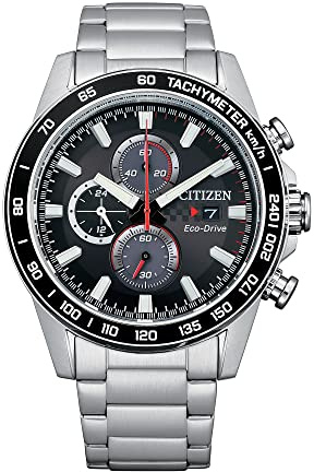 Citizen Men's Eco-Drive Weekender Brycen Chronograph Watch in Stainless Steel, Black Dial (Model: CA0780-52E)
