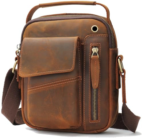 NIUCUNZH Small man purse mens Genuine Leather Crossbody Shoulder Bag for Travel and daily use Brown