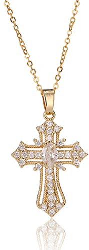 Aisza Gold Cross Necklace for Women - Handmade CZ Dainty Faith Pendant Necklace, 18K Plated Hypoallergenic Jewelry Gifts (Statement Cross Gold)