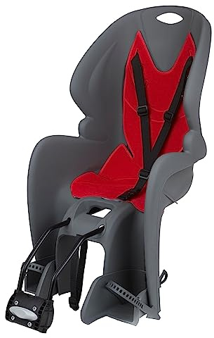 DIEFFE 8020100002 - Silla Trasera Bikey GP FM para Bicicleta con Ruedas de 26'' a 29'' Apta para niños con un Peso de 9 a 22 Kg con Anclaje en el Cuadro en Color Gris Oscuro/Rojo