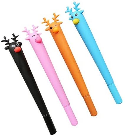 HOODANCOS 4 StüCk Kreative Kugelschreiber Mit Elk Design Blaue Tinte Weihnachts-Kugelschreiber FüR BüRo Schule Und Geschenk