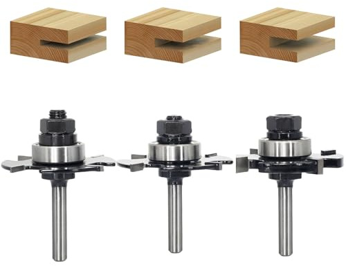 SICWOOD 3pcs Slot Cutter Router Bit Set 1/4 Shank - 4-Wings, 9/16 Depth, Carbide Tip, Wood Slotting Cutter Bit, for Groove Edges, Biscuit( Height 1/4 1/8 3/32)