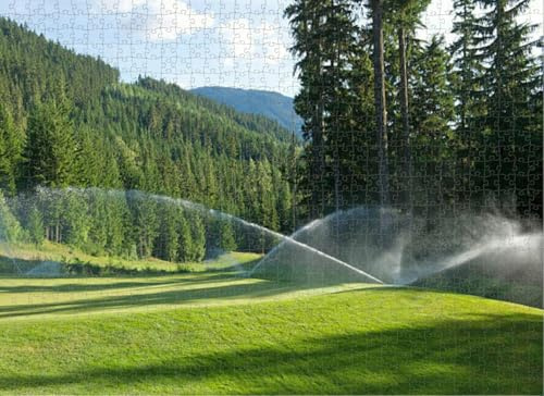 1000 Piece Puzzle for Adults Jigsaw Puzzles Hard Challenging Difficult Family Cool Large Golf Course Agricultural Sprinkler Irrigation Equipment Watering Golf Puzzles for Adults 1000 Pieces