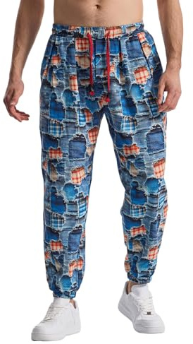 MakingDa Hippy herrbyxor bomull säckiga tryckta lediga haremsbyxor färgglada mönstrade yoga hippie bohemiska byxor, Ny1-2, XL