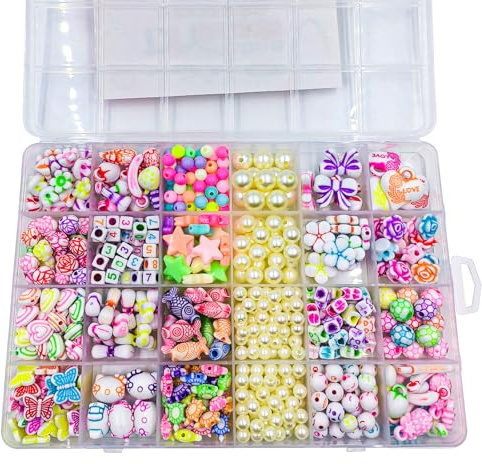 Perline da infilare, regalo per bambini, per ragazze, ciondoli colorati, perle, gioielli fai da te, set di fiori, pesce, numeri di calcio, perline per creare bracciali, collane, fasce per capelli