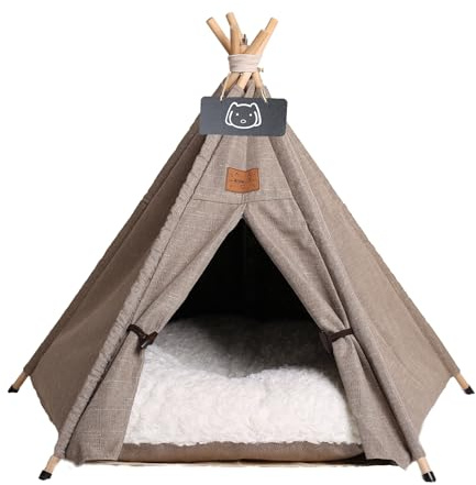 Meowmellow Tente de Tipi pour Chien Animaux Tente avec Coussin Lavable Niche Chien et Chat Intérieur Maisons pour Chat 50x50x60cm
