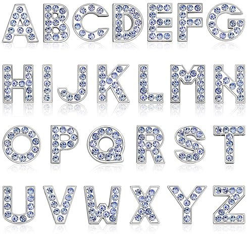 Happtkey 26 Pezzi Ciondoli con Lettere e Strass, Ciondoli Scorrevoli con Iniziali Dell'alfabeto da 8mm per Creare Gioielli, Perline di Cristallo per Bracciali Collane Choker Orecchini (Blu)