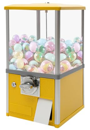 KAHYKLQI 25 Cents Coin Operated Vending Machine,Commercial 1.77–1.97″ Toy Capsule Gumball Machine,Candy Dispenser Prize Machine for Game Rooms Amusement Parks Retail Stores,Yellow