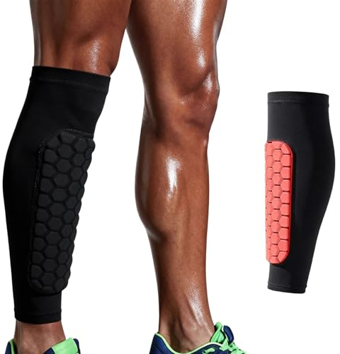 Football Shin Guards and Ski Shin Pads, Breathable Honeycomb Protection | hickened honeycomb shin pads with breathable elastic sleeves for impact protection and comfort, for men, women and teens.