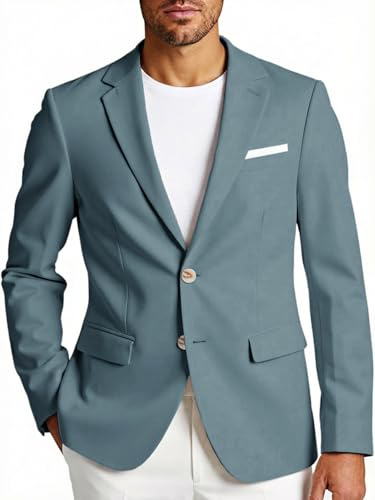 Runcati Giacca Blazer da uomo a maniche lunghe, vestibilità slim, stile britannico, tinta unita, per affari, matrimonio, tempo libero, Grigio scuro, XL